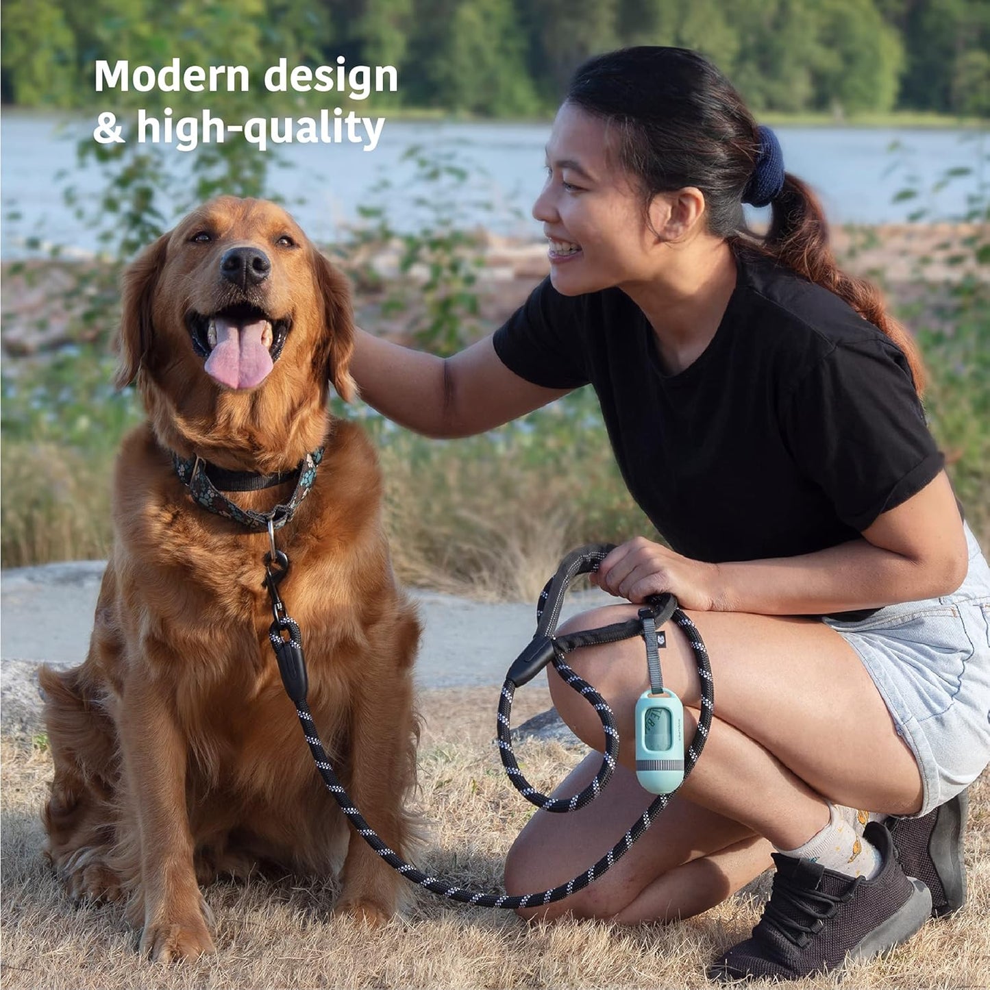 Dog Waste Bag Dispenser with Retractable Feature, Compatible with Any Leash, Leak-Proof Bags, Poop Bag Holder, Essential Accessory for Dog Walking (Misty Jade)