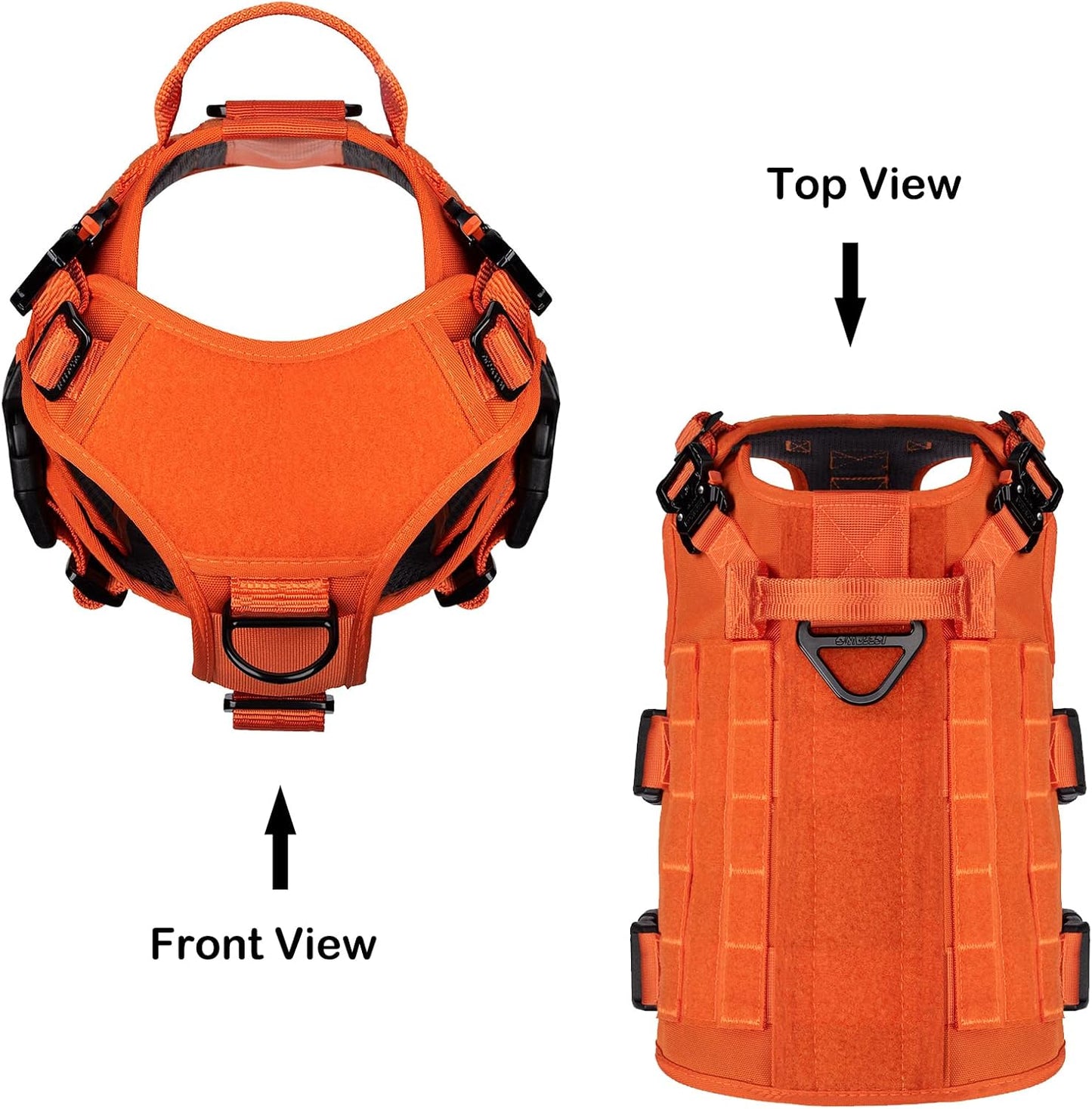 GN5 Tactical Dog Harness for Medium Dogs - MOLLE Vest with Hook and Loop Panels, Handle, and No-Pull Front Leash Clip (Chest Size: 25"-31", Orange)