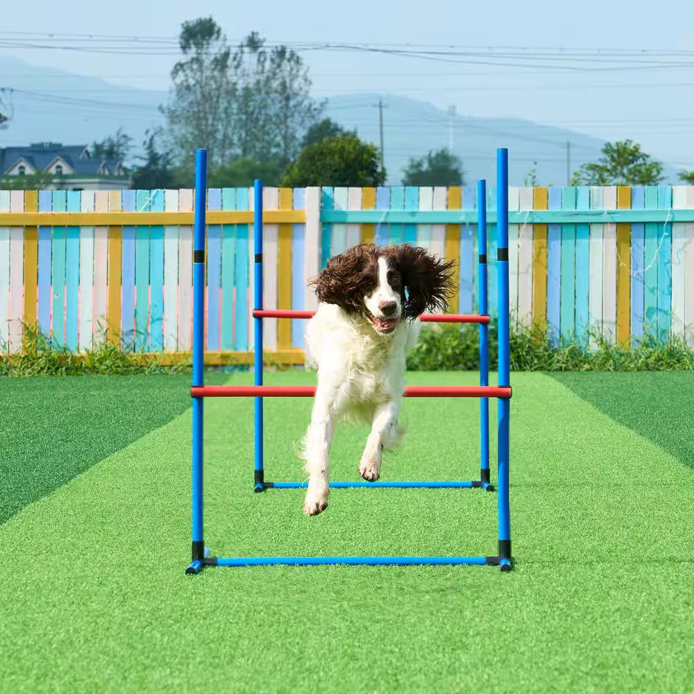 Professional Dog Agility Training Equipment - Adjustable High Hurdles and Complete Puppy Obstacle Course Kit with 3 Bags and 7 Pieces