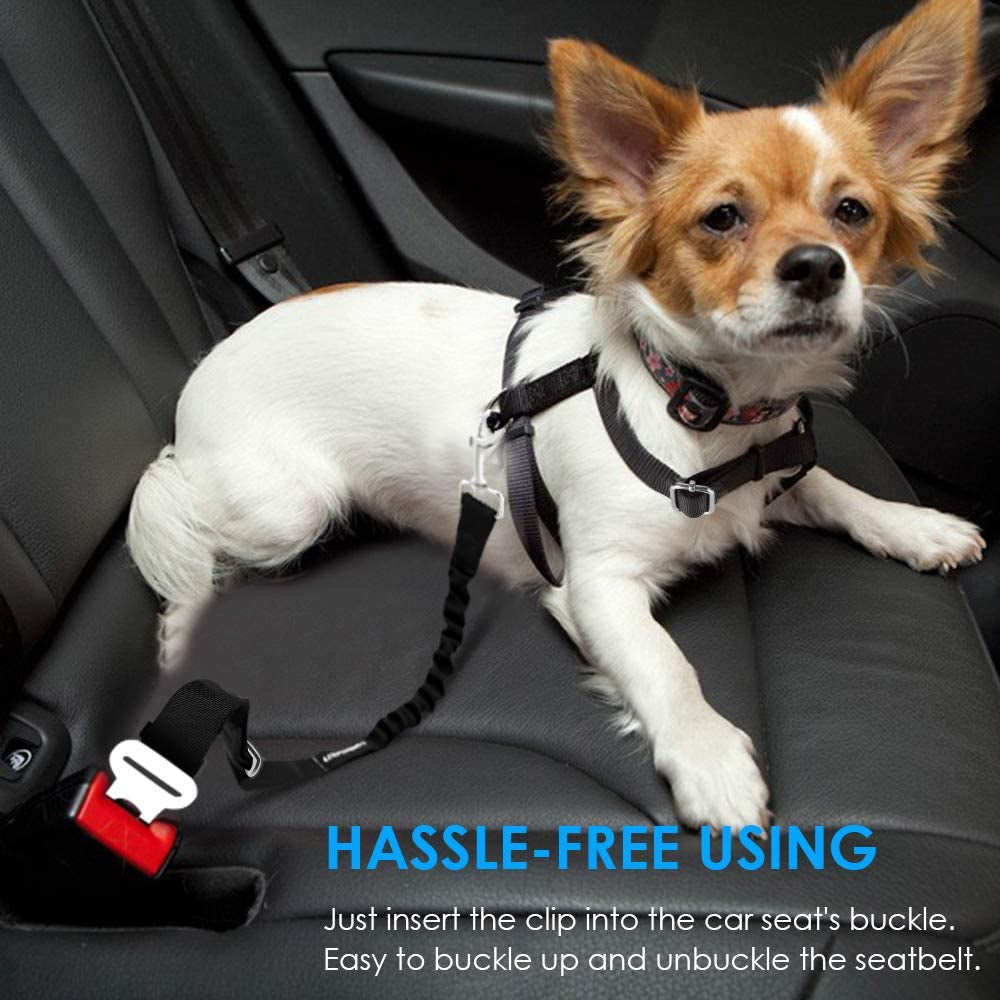 Dual Pack Adjustable Dog Car Seat Belt with Retractable Design and Elastic Bungee Buffer for Enhanced Pet Safety, Heavy-Duty Durability, and 360-Degree Swivel Functionality
