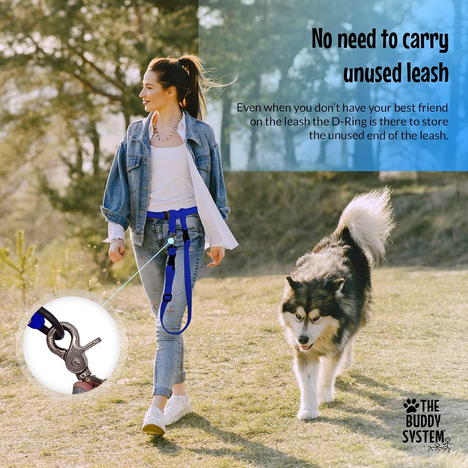 Adjustable Hands-Free Dog Leash for Running, Jogging, Training, and Service Dogs - Compatible with Small, Medium, and Large Breeds - Made in the USA (Royal Blue, Large Belt 27"-50" Waist)