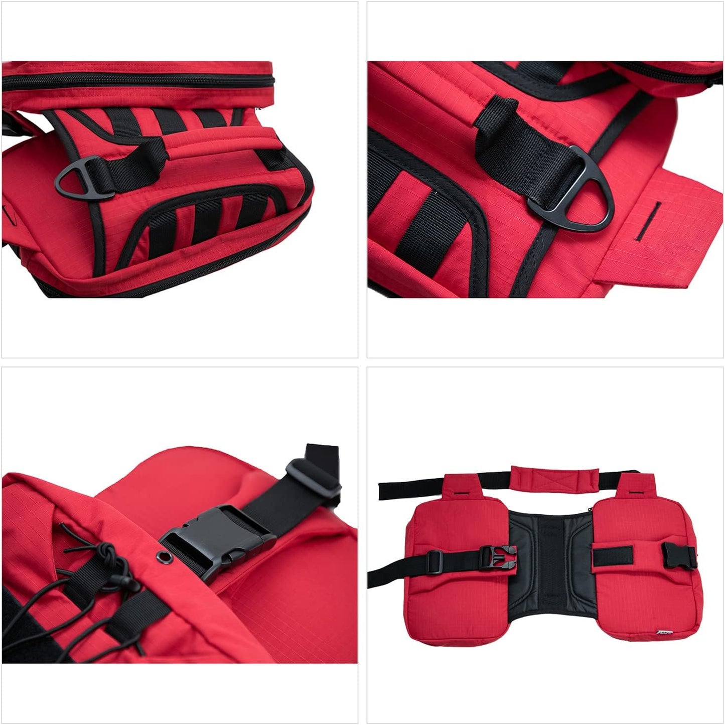 Large Dog Backpack - Adjustable Tactical Saddle Bag with Side Pockets for Hiking, Travel, Camping, and Training - Suitable for Small, Medium, and Large Dogs - Red M