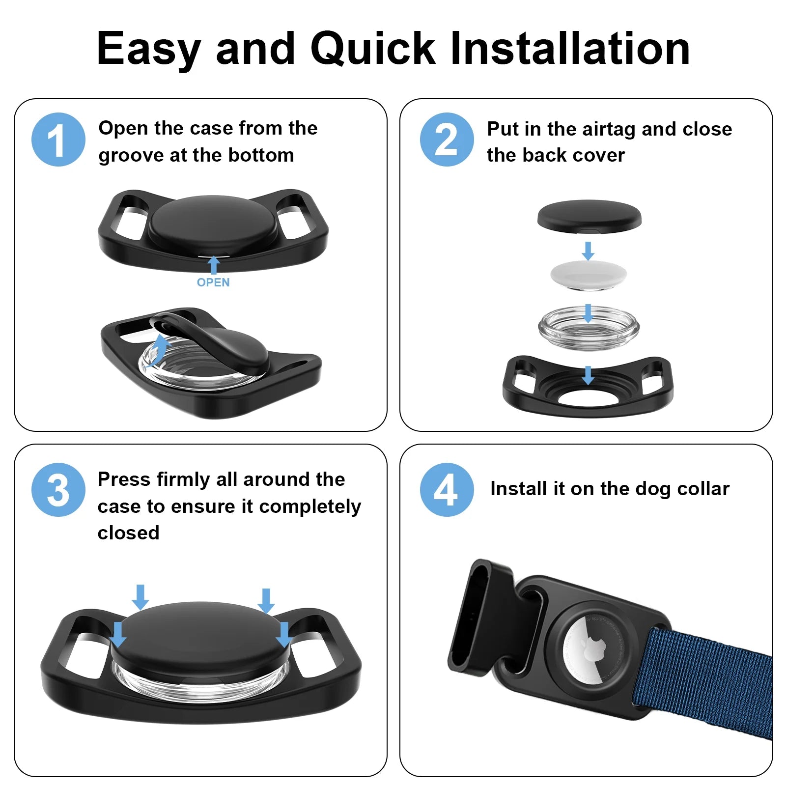 Airtag Dog Collar Holder - 2 Pack Waterproof Protective Case for Apple Airtag, Full Body TPU & Silicone Cover for Pet Collars and Backpacks