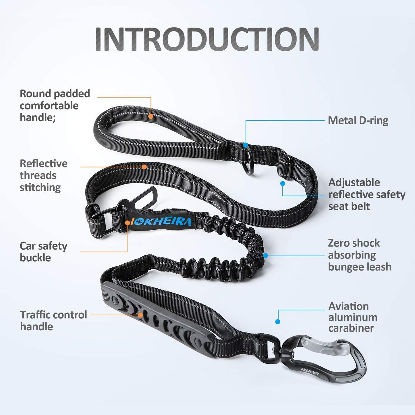 Heavy-Duty Multifunctional Tactical Dog Leash with Bungee and Car Seatbelt, 4-6 FT Shock Absorbing Lead for Large and Medium Dogs