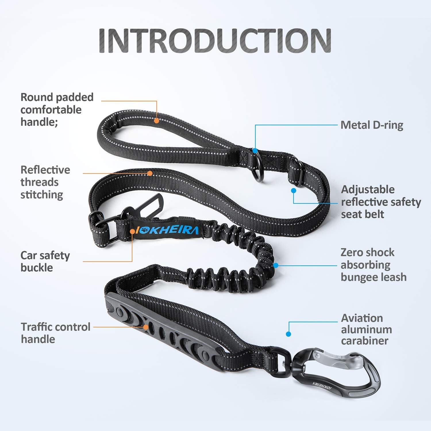 Heavy-Duty Multifunctional Tactical Dog Leash with Bungee and Car Seatbelt, 4-6 FT Shock Absorbing Lead for Large and Medium Dogs