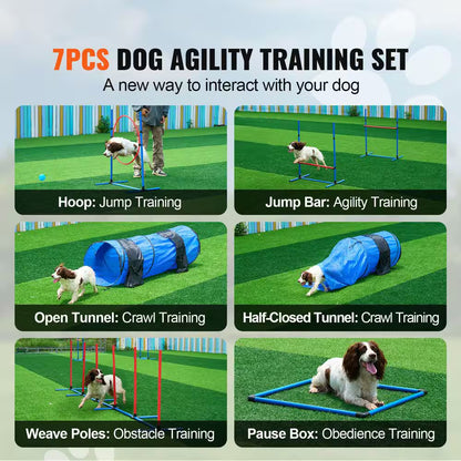 Professional Dog Agility Training Equipment - Adjustable High Hurdles and Complete Puppy Obstacle Course Kit with 3 Bags and 7 Pieces