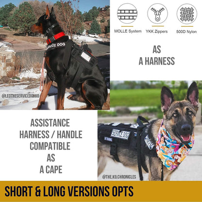 Large Service Dog Harness with Removable Neck Strap and Handle - Short Version (Black)