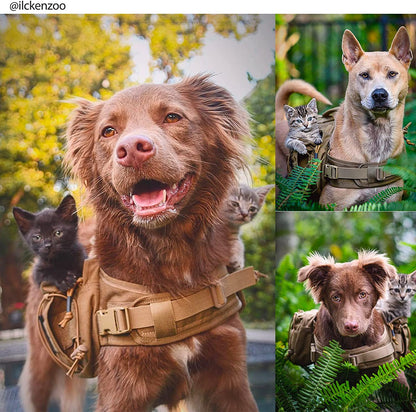 Tactical Nylon Dog Backpack for Medium and Large Breeds with Side Pockets for Hiking, Walking, Training, and Running (Brown, Medium)