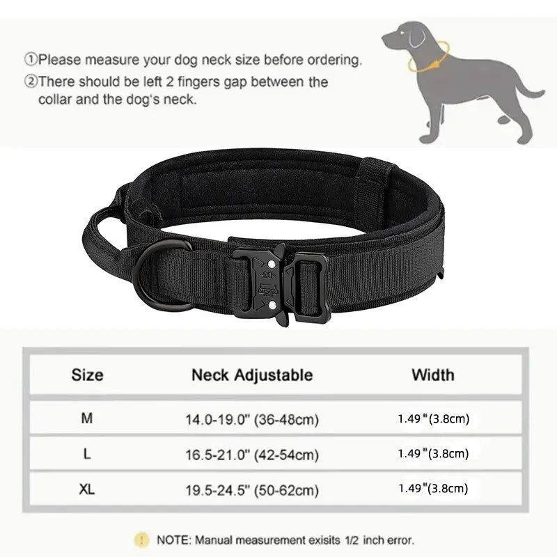 Outdoor Tactical Dog Collar with Metal Buckle - Breathable Nylon Training Collar for Medium and Large Dogs