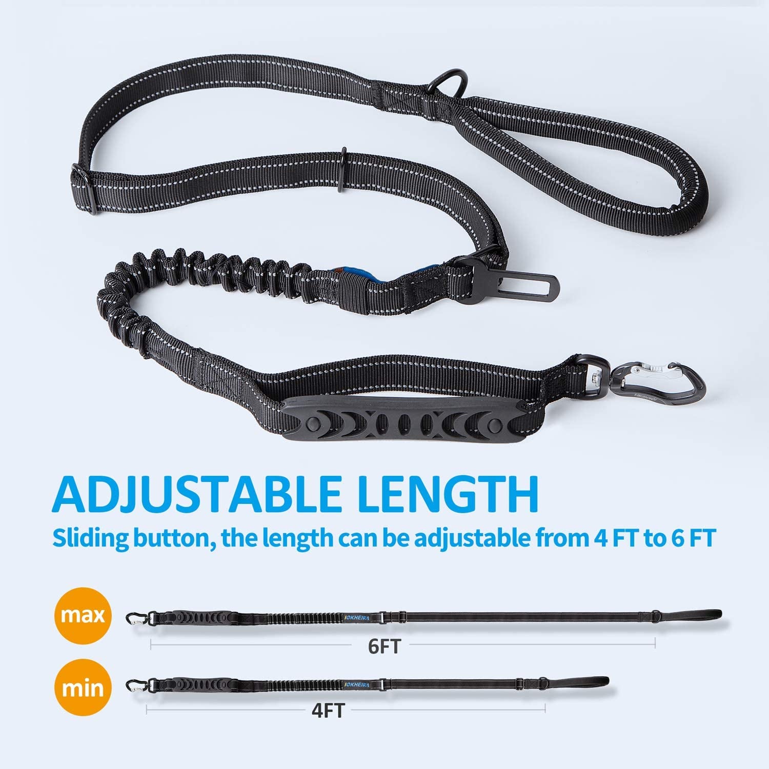 Heavy-Duty Multifunctional Tactical Dog Leash with Bungee and Car Seatbelt, 4-6 FT Shock Absorbing Lead for Large and Medium Dogs