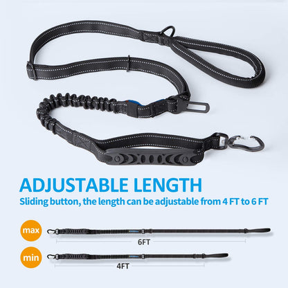 Heavy-Duty Multifunctional Tactical Dog Leash with Bungee and Car Seatbelt, 4-6 FT Shock Absorbing Lead for Large and Medium Dogs