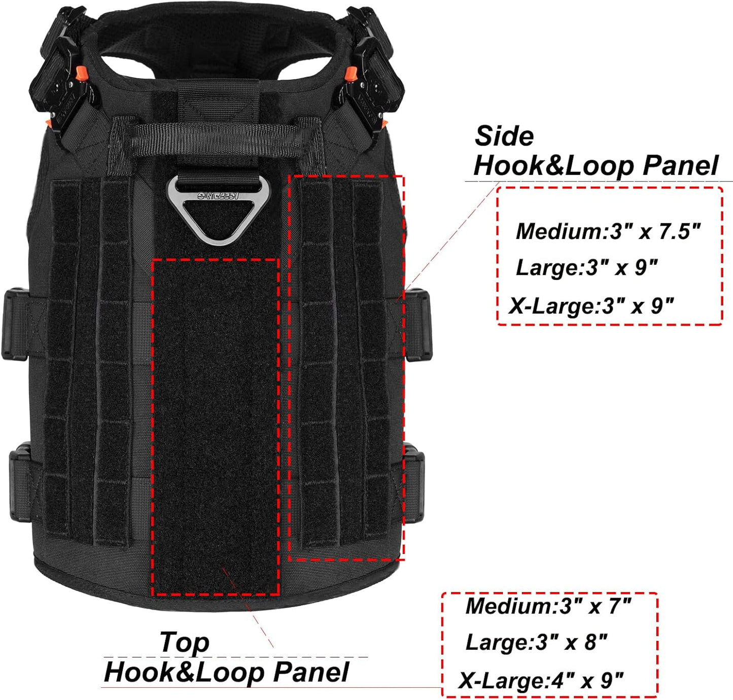 GN5 Tactical Dog Harness for Extra-Large Dogs, MOLLE Vest with Hook and Loop Panels, Front Leash Clip, and Handle for Walking and Training (XL: Chest 32"-39", Black)