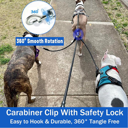 Heavy-Duty 3-Dog Leash with Detachable 360° Swivel Device and Padded Handle for Two to Three Pets (30-200 lbs)