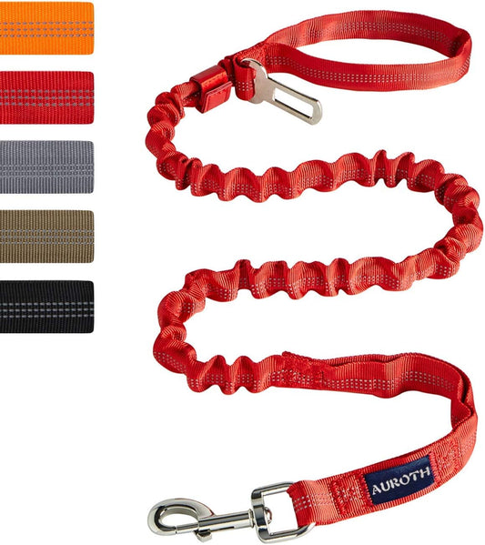 Heavy-Duty Bungee Dog Leash for Large Breeds - 6FT with Dual Padded Handles, Shock Absorption, and No-Pull Training - Red