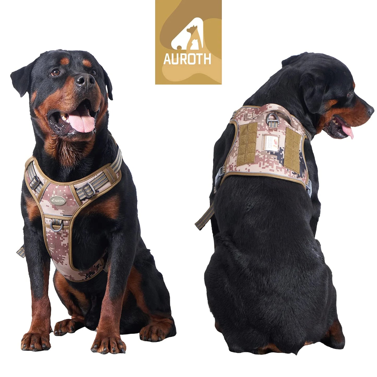 Adjustable No-Pull Dog Harness for Large Breeds, Service Vest with Control Handle for Training and Outdoor Activities in Desert Camo Design