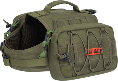 Tactical Nylon Dog Backpack for Medium and Large Dogs with Side Pockets - Ideal for Hiking, Walking, Training, and Running (Green, Large)