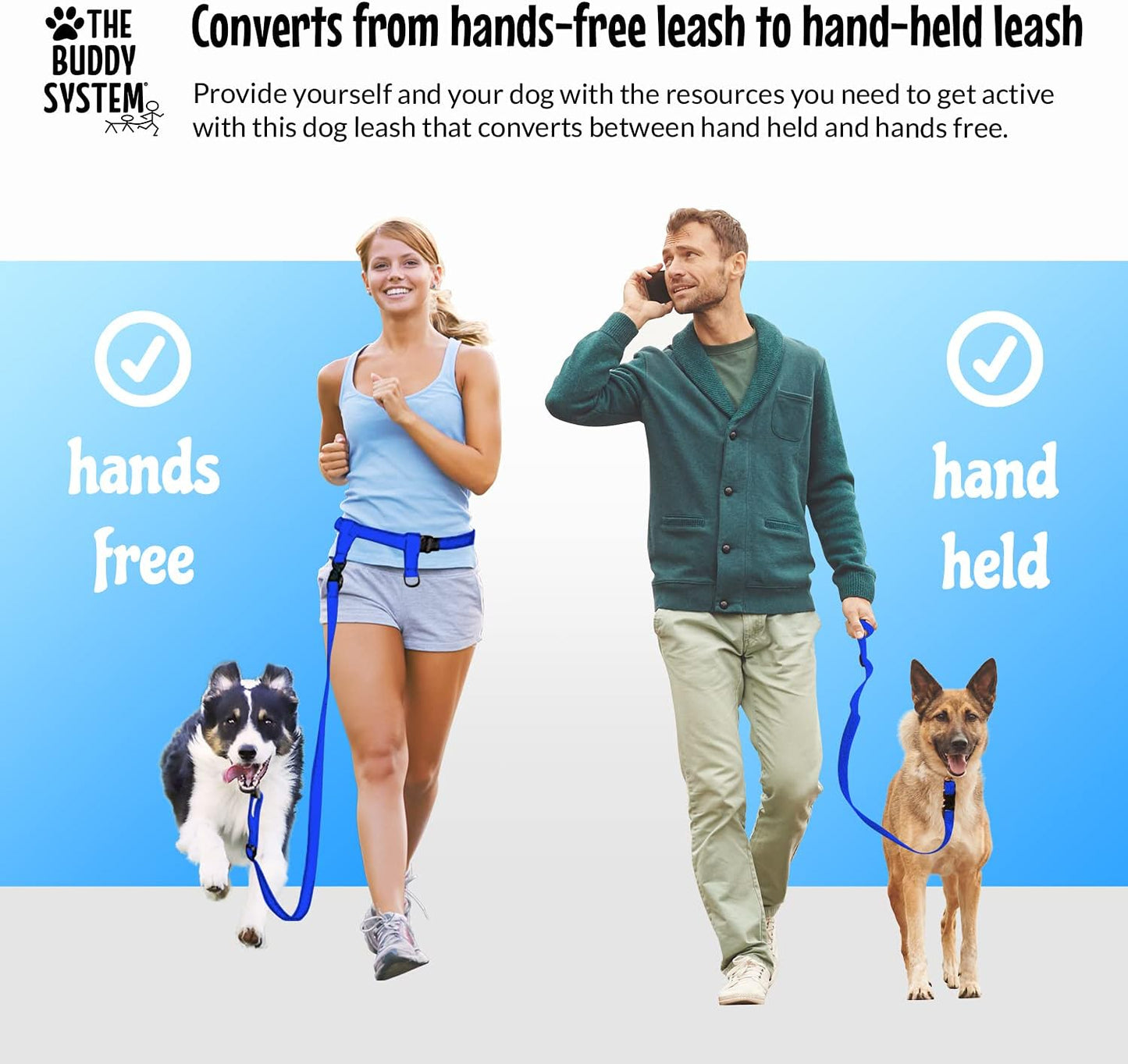 Adjustable Hands-Free Dog Leash for Running, Jogging, Training, and Service Dogs - Compatible with Small, Medium, and Large Breeds - Made in the USA (Royal Blue, Large Belt 27"-50" Waist)