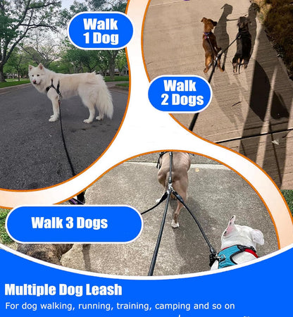 Heavy-Duty 3-Dog Leash with Detachable 360° Swivel Device and Padded Handle for Two to Three Pets (30-200 lbs)