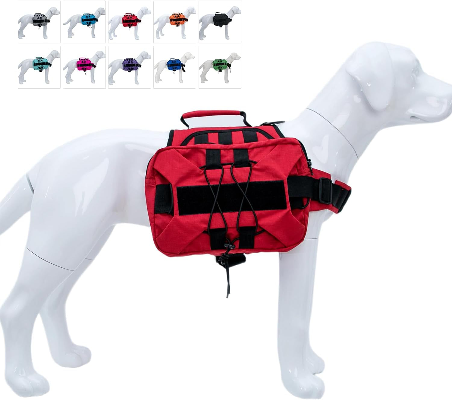 Large Dog Backpack - Adjustable Tactical Saddle Bag with Side Pockets for Hiking, Travel, Camping, and Training - Suitable for Small, Medium, and Large Dogs - Red M