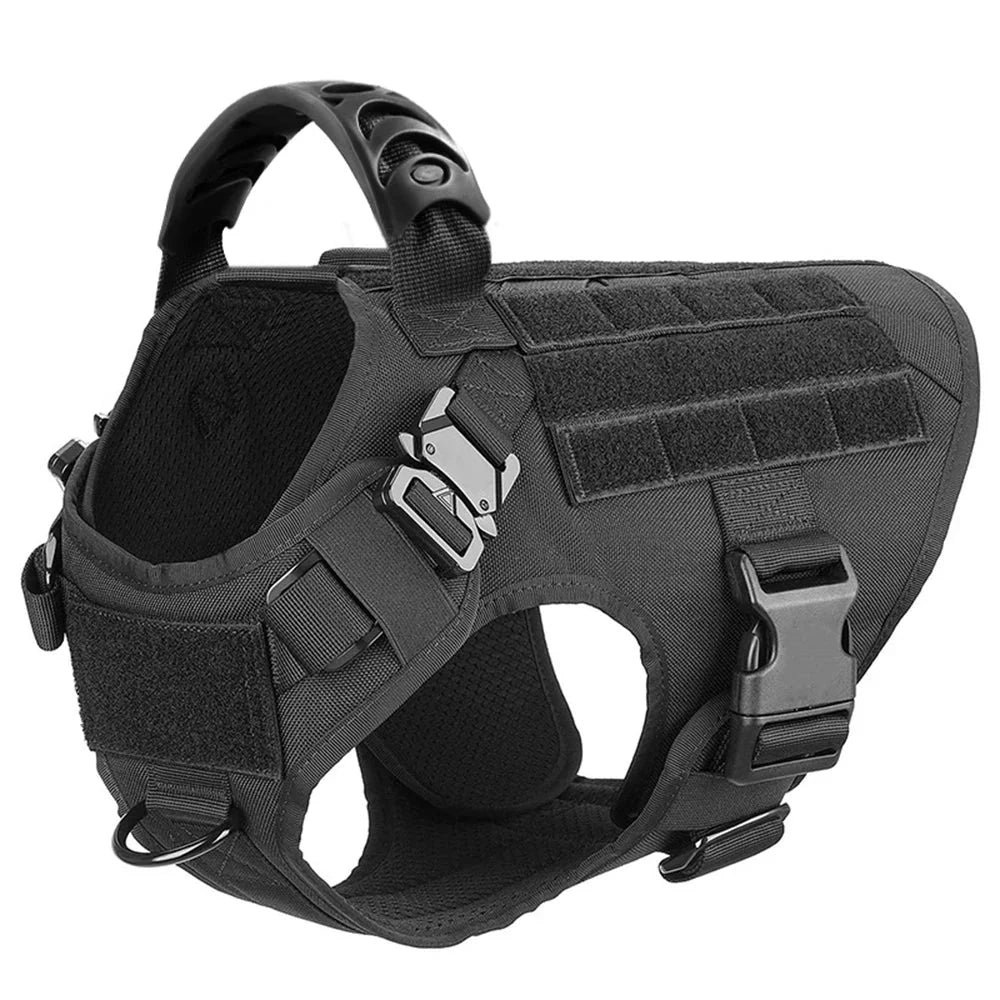 Heavy-Duty Tactical Dog Harness for Large Breeds - Adjustable No-Pull Design with MOLLE System, 1050D Nylon, Metal D-Ring for Training and Outdoor Activities | Koossa