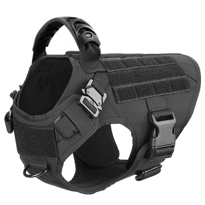 Heavy-Duty Tactical Dog Harness for Large Breeds - Adjustable No-Pull Design with MOLLE System, 1050D Nylon, Metal D-Ring for Training and Outdoor Activities | Koossa