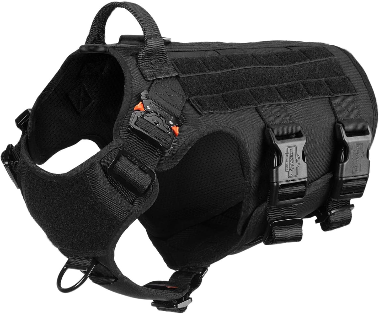 GN5 Tactical Dog Harness for Extra-Large Dogs, MOLLE Vest with Hook and Loop Panels, Front Leash Clip, and Handle for Walking and Training (XL: Chest 32"-39", Black)