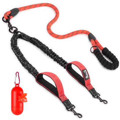 Professional Double Dog Leash with 360° Swivel and Reflective Splitter for Two Large Dogs (25-150 lbs)