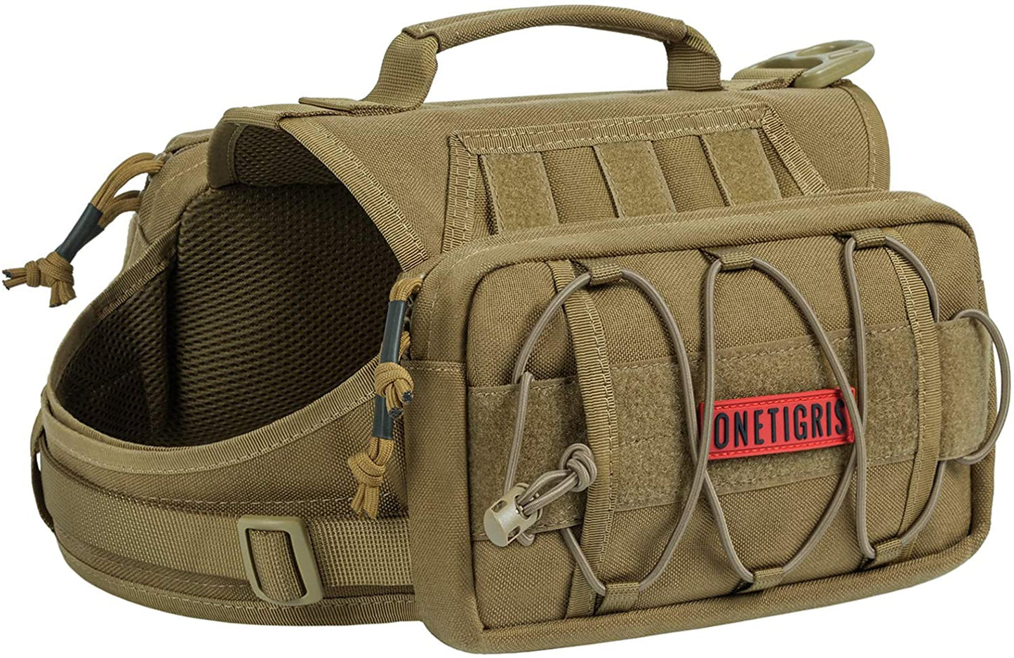Tactical Nylon Dog Backpack for Medium and Large Breeds with Side Pockets for Hiking, Walking, Training, and Running (Brown, Medium)