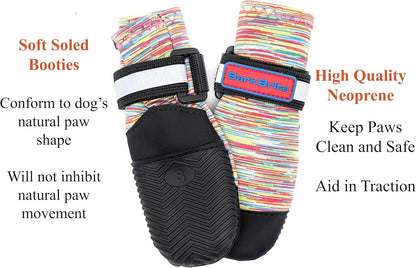 All Weather Neoprene Paw Protector Dog Boots with Reflective Straps in 5 Sizes! (Multicolor Small)