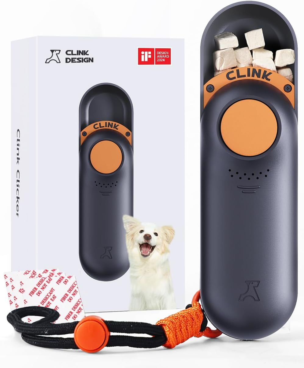 Dog Training Clicker with Integrated Treat Storage - Compact Clicker for Puppy and Cat Training, 2.36 Oz, Black