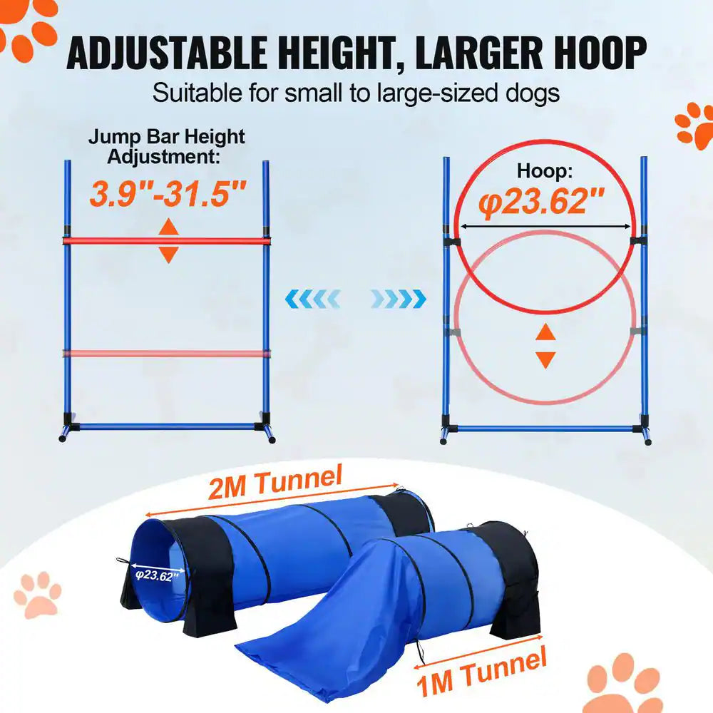 Professional Dog Agility Training Equipment - Adjustable High Hurdles and Complete Puppy Obstacle Course Kit with 3 Bags and 7 Pieces