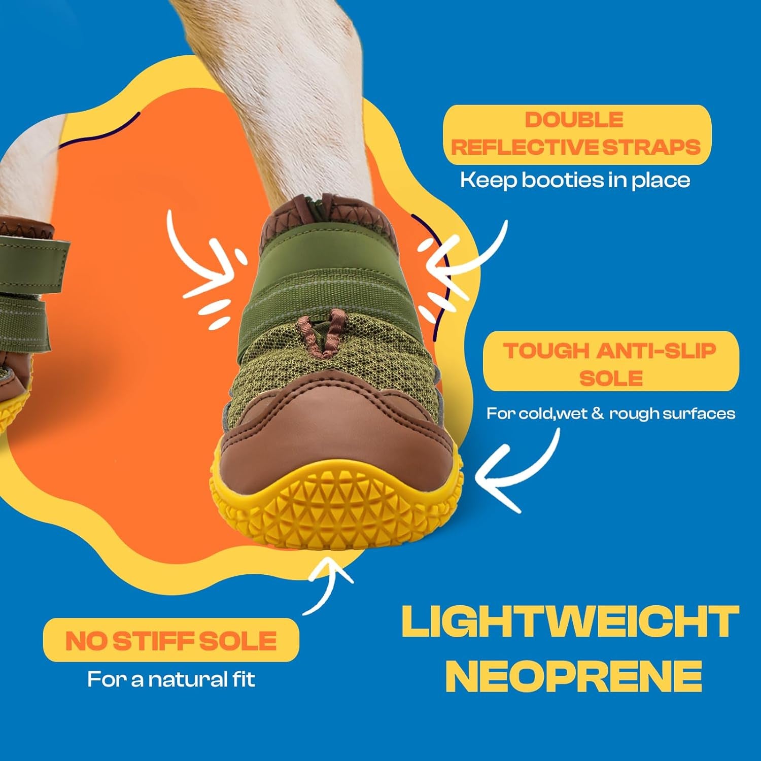 Dog Boots for Large Dogs, Medium Dog Boots & Paw Protectors for Hardwood Floors, Outdoor Dog Booties for Hot Pavement Winter Snow Hiking, Dog Shoes with Reflective Strips