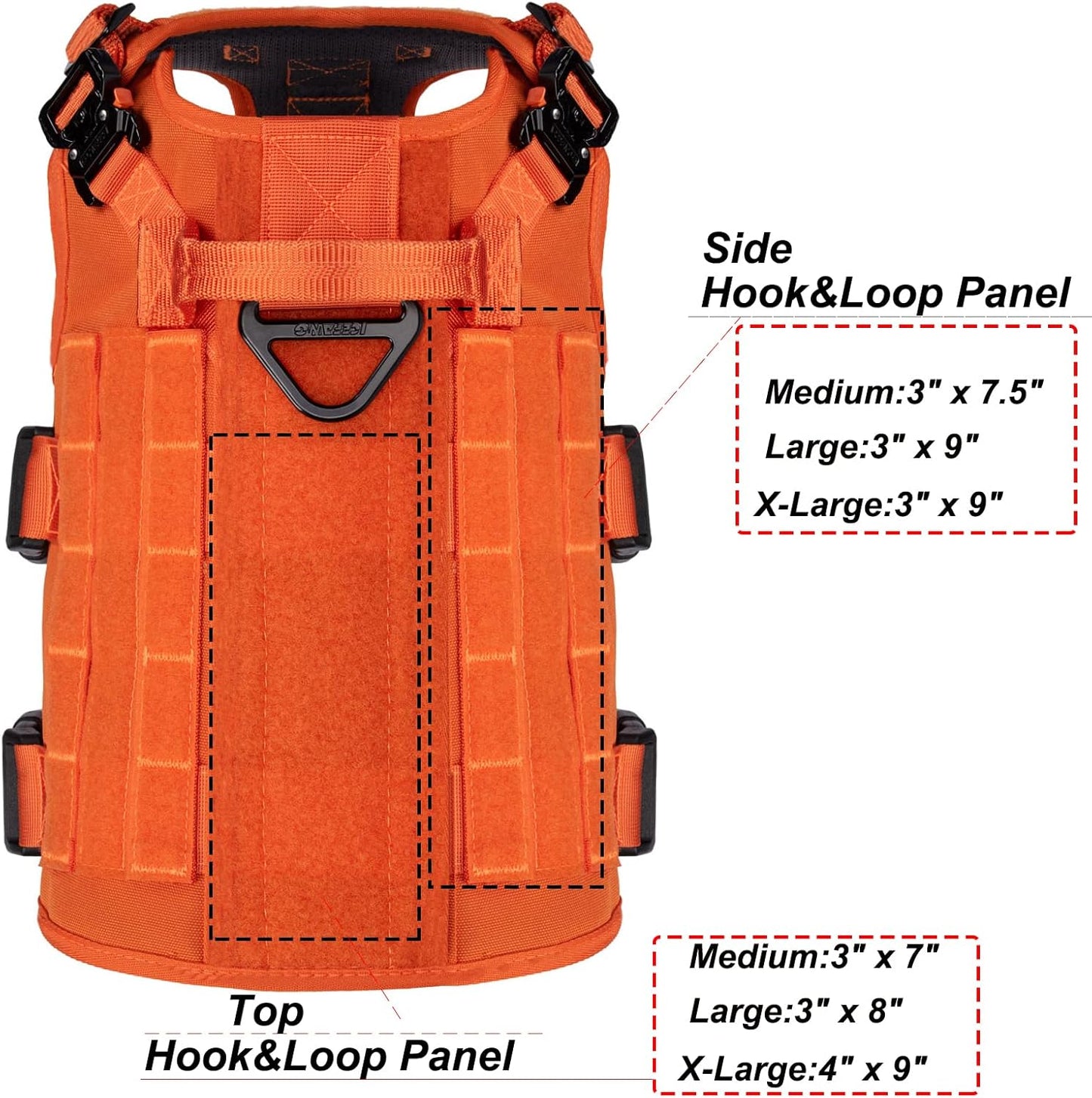 GN5 Tactical Dog Harness for Medium Dogs - MOLLE Vest with Hook and Loop Panels, Handle, and No-Pull Front Leash Clip (Chest Size: 25"-31", Orange)