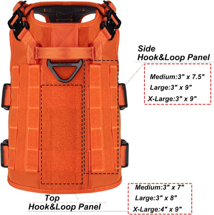 GN5 Tactical Dog Harness for Medium Dogs - MOLLE Vest with Hook and Loop Panels, Handle, and No-Pull Front Leash Clip (Chest Size: 25"-31", Orange)