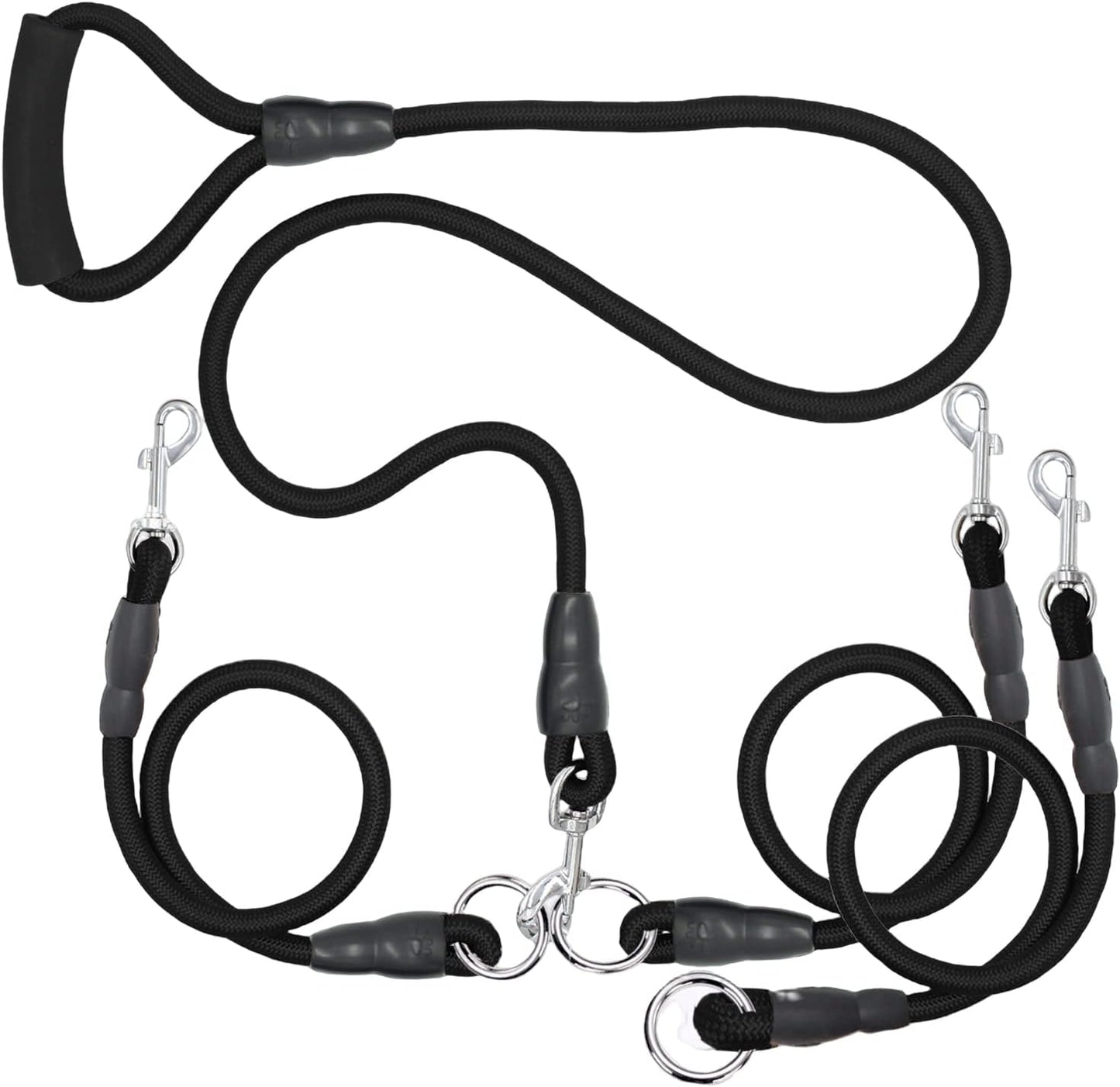 Heavy-Duty 3-Dog Leash with Detachable 360° Swivel Device and Padded Handle for Two to Three Pets (30-200 lbs)