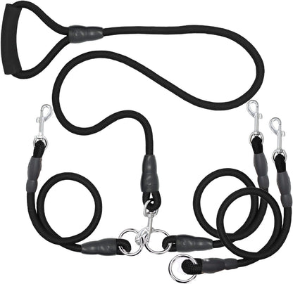 Heavy-Duty 3-Dog Leash with Detachable 360° Swivel Device and Padded Handle for Two to Three Pets (30-200 lbs)