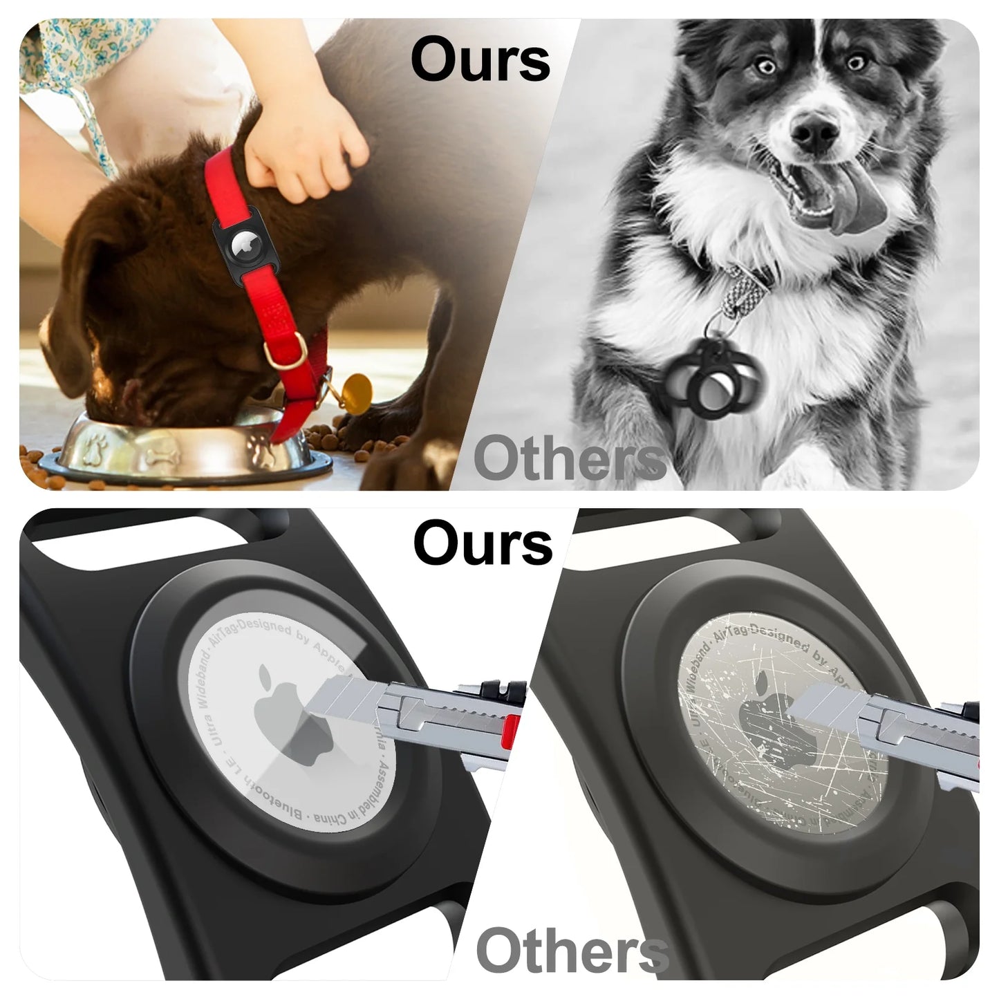 Airtag Dog Collar Holder - 2 Pack Waterproof Protective Case for Apple Airtag, Full Body TPU & Silicone Cover for Pet Collars and Backpacks