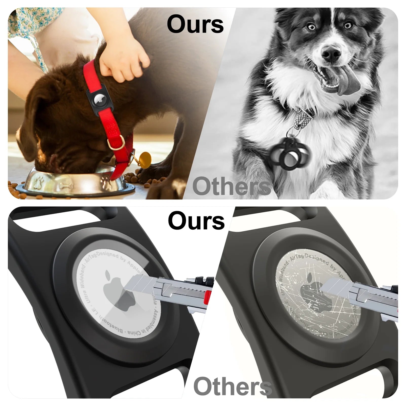 Airtag Dog Collar Holder - 2 Pack Waterproof Protective Case for Apple Airtag, Full Body TPU & Silicone Cover for Pet Collars and Backpacks