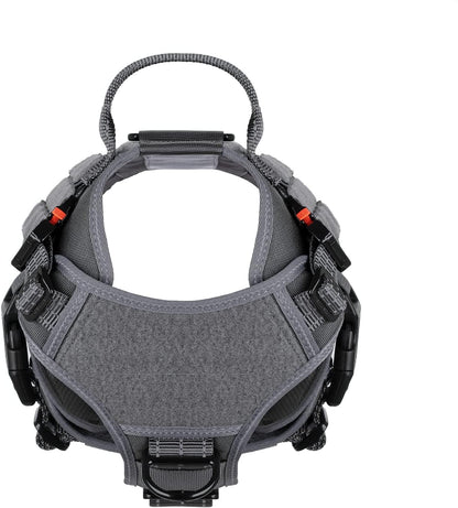 Medium Tactical Dog Harness with Dual Metal Buckles, MOLLE Vest Design, No-Pull Front Leash Clip, and Hook and Loop Panel (Grey, Size M, Single Unit)