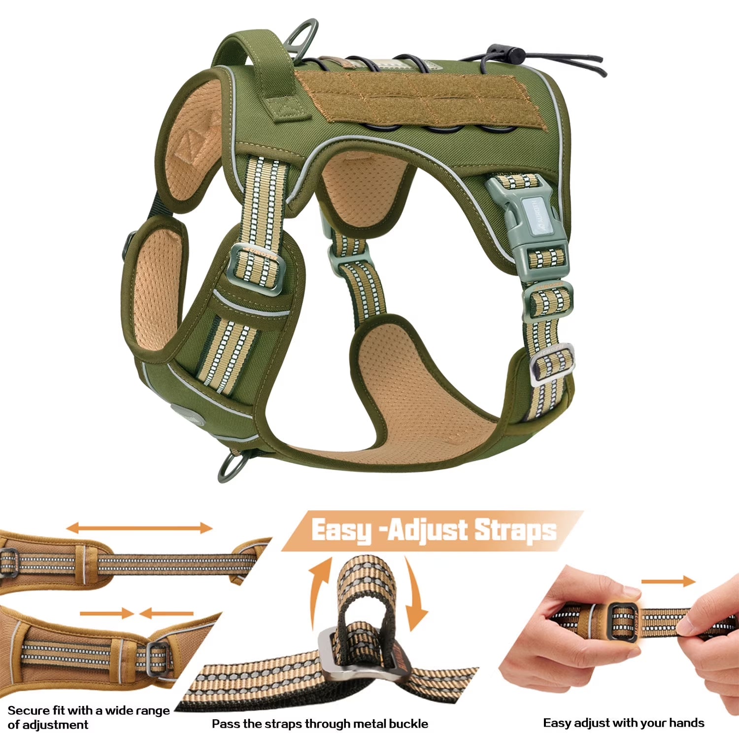 Adjustable No-Pull Dog Harness for Small Dogs with Two Leash Clips, Front Choke-Free Design, Reflective Soft Padded Vest for Training and Walking - Green