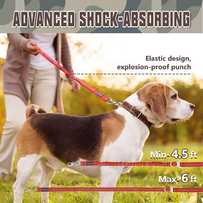 Heavy-Duty Bungee Dog Leash for Large Breeds - 6FT with Dual Padded Handles, Shock Absorption, and No-Pull Training - Red