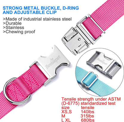 Adjustable Classic Dog Collar with Durable Metal Buckle for Small, Medium, and Large Dogs (Collar + Leash, Neck Size 14"-19", Pink)