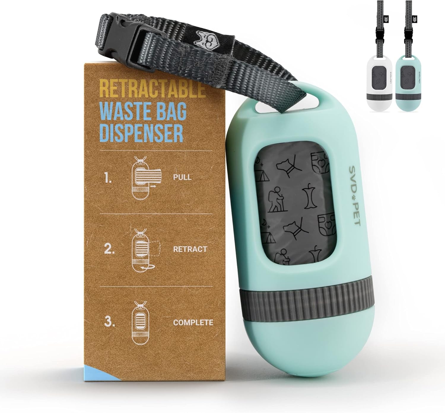 Dog Waste Bag Dispenser with Retractable Feature, Compatible with Any Leash, Leak-Proof Bags, Poop Bag Holder, Essential Accessory for Dog Walking (Misty Jade)