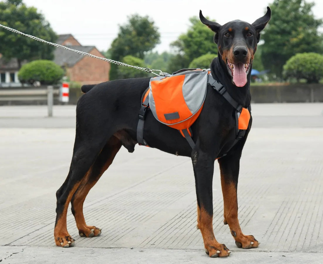 Oxford Fabric Waterproof Outdoor Dog Backpack with Double Snack Bags - Reflective Tactical Saddle Bag for Medium to Large Dogs