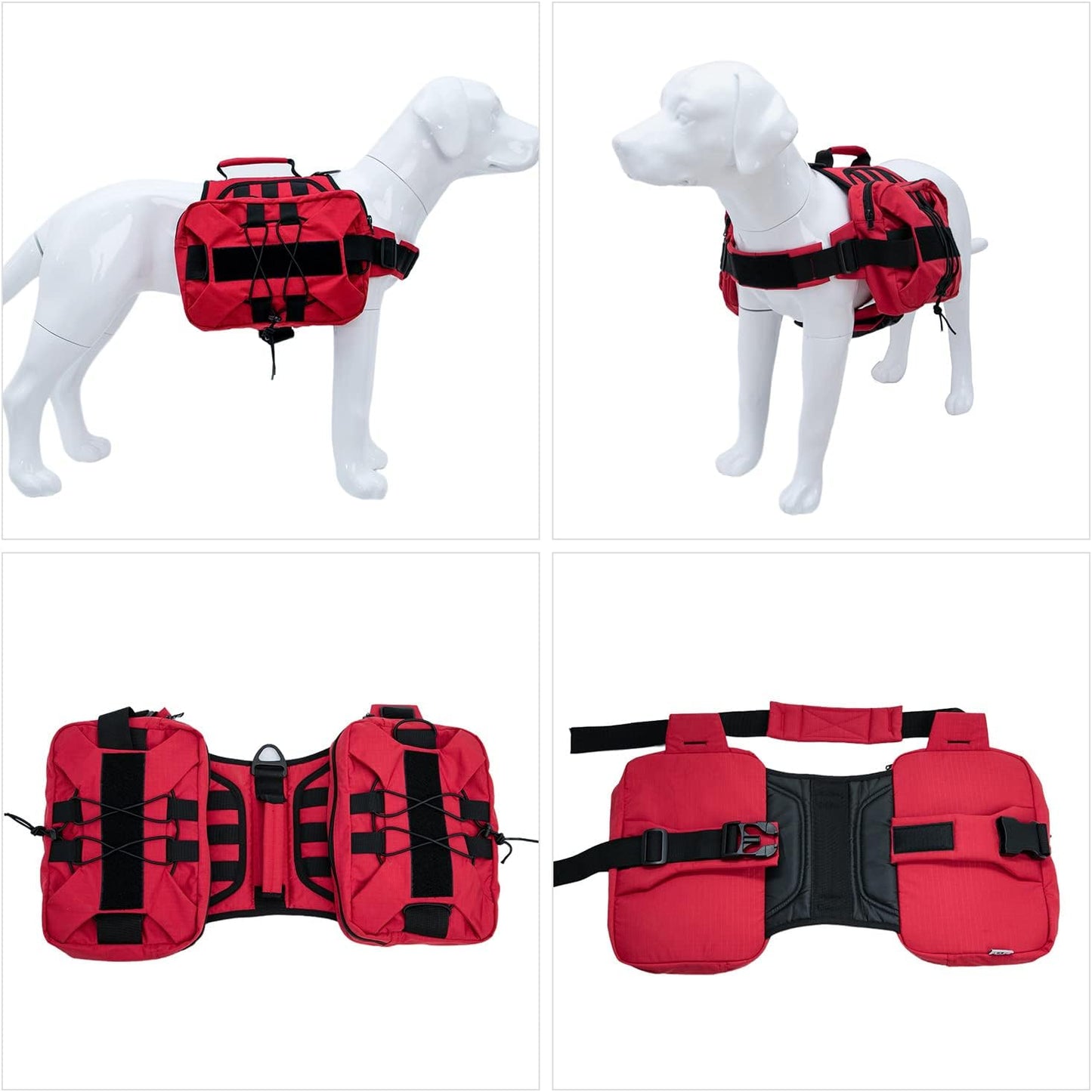 Large Dog Backpack - Adjustable Tactical Saddle Bag with Side Pockets for Hiking, Travel, Camping, and Training - Suitable for Small, Medium, and Large Dogs - Red M
