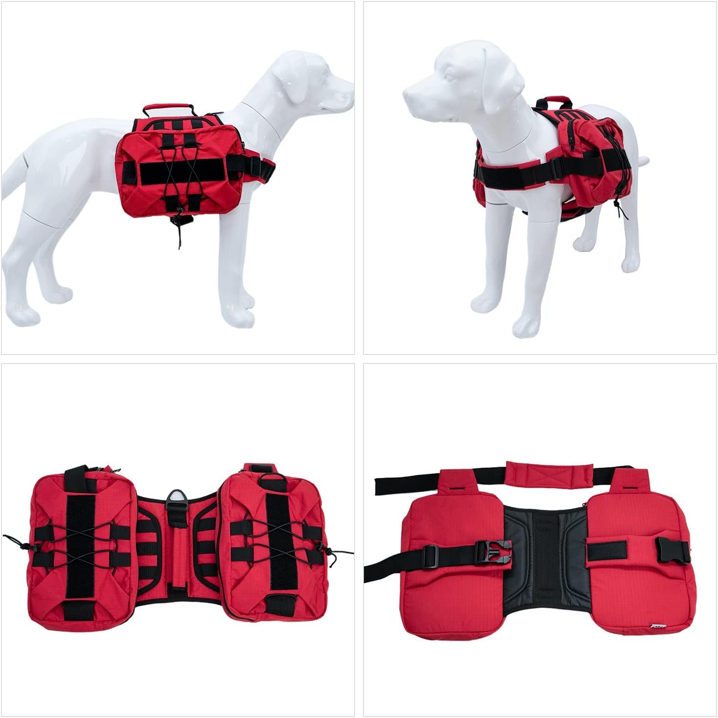 Large Dog Backpack - Adjustable Tactical Saddle Bag with Side Pockets for Hiking, Travel, Camping, and Training - Suitable for Small, Medium, and Large Dogs - Red M