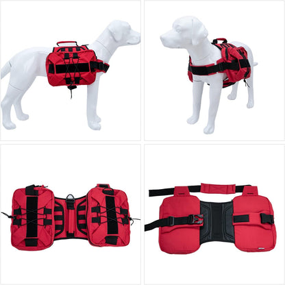 Large Dog Backpack - Adjustable Tactical Saddle Bag with Side Pockets for Hiking, Travel, Camping, and Training - Suitable for Small, Medium, and Large Dogs - Red M