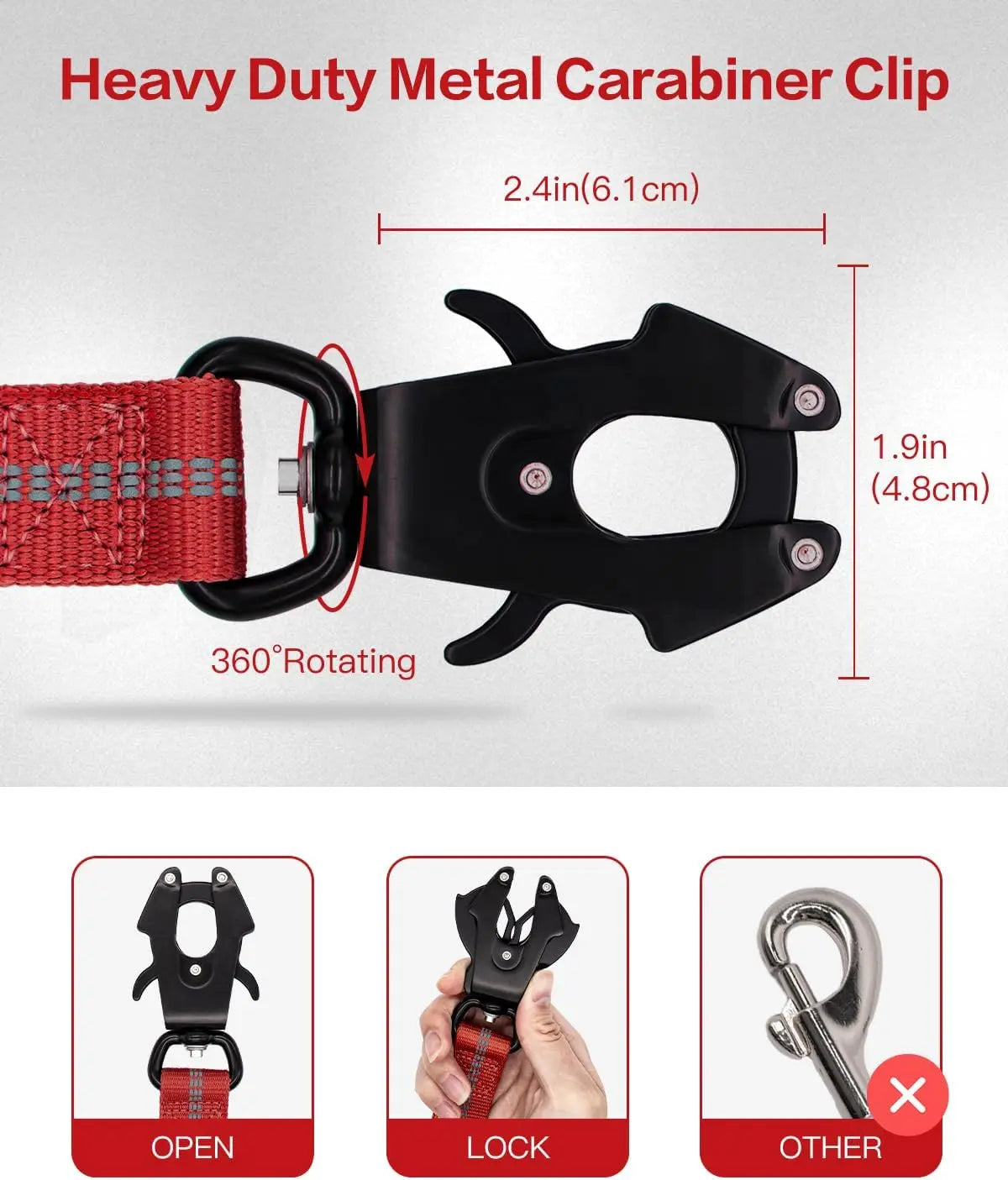 Heavy-Duty Tactical Dog Leash, 4-6FT Shock Absorbing Bungee Lead with Dual Padded Handles, Metal Carabiner Clip, and Car Seatbelt Attachment