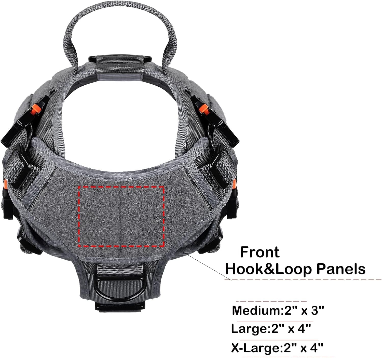 Professional Tactical Dog Harness with 4X Metal Buckles, MOLLE K9 Vest for Working Dogs, No-Pull Front Clip, Adjustable Harness for Medium Dogs (Chest Size 25"-31"), Grey