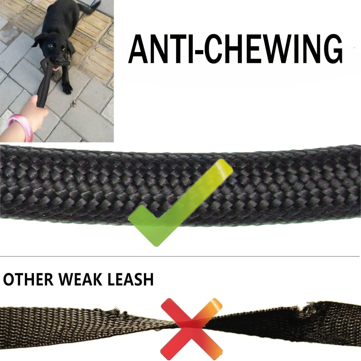 Heavy-Duty 3-Dog Leash with Detachable 360° Swivel Device and Padded Handle for Two to Three Pets (30-200 lbs)